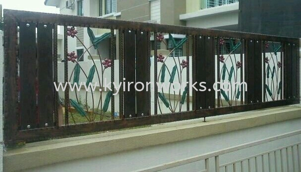 Wrought iron Steel Flower bundle Aluminium Panel (Wood Black Brown)Fencing