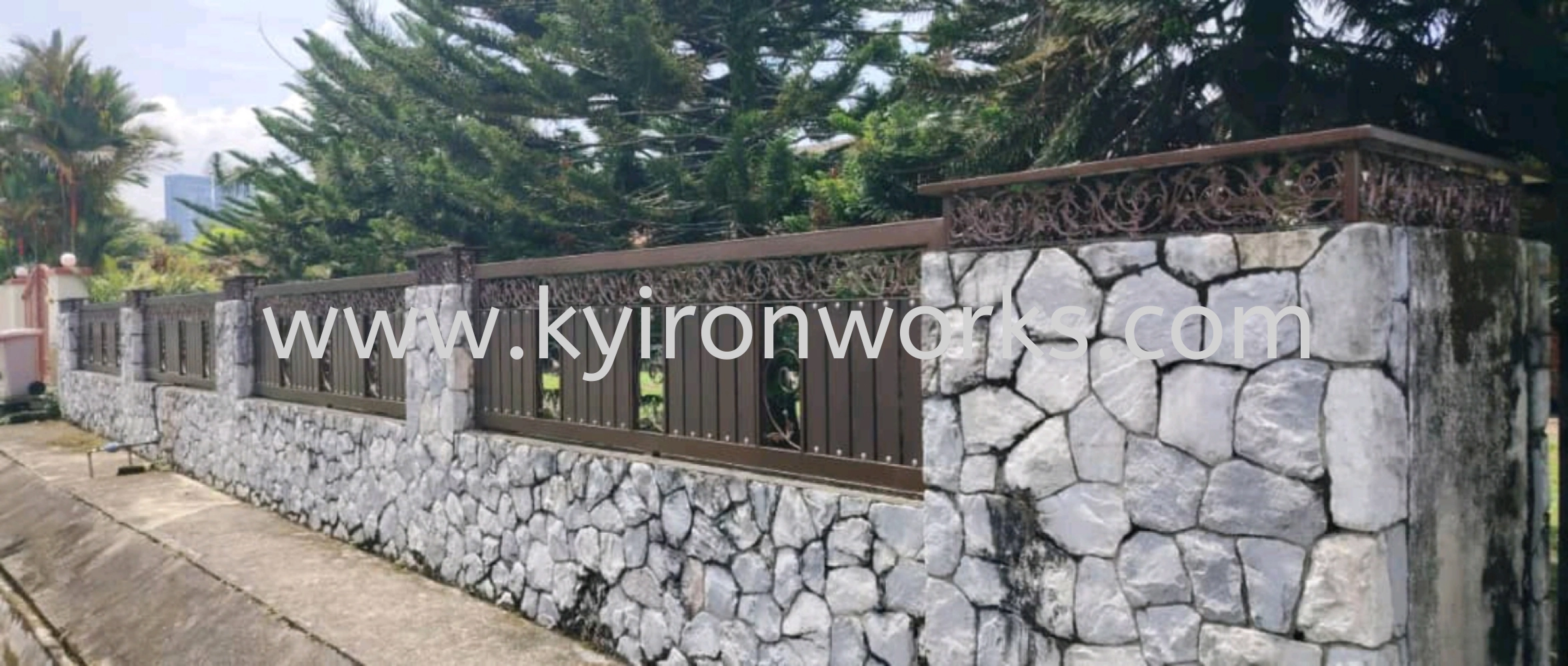 Wrought iron Steel Flower bundle Aluminium Panel (Wood Black Brown) Fencing