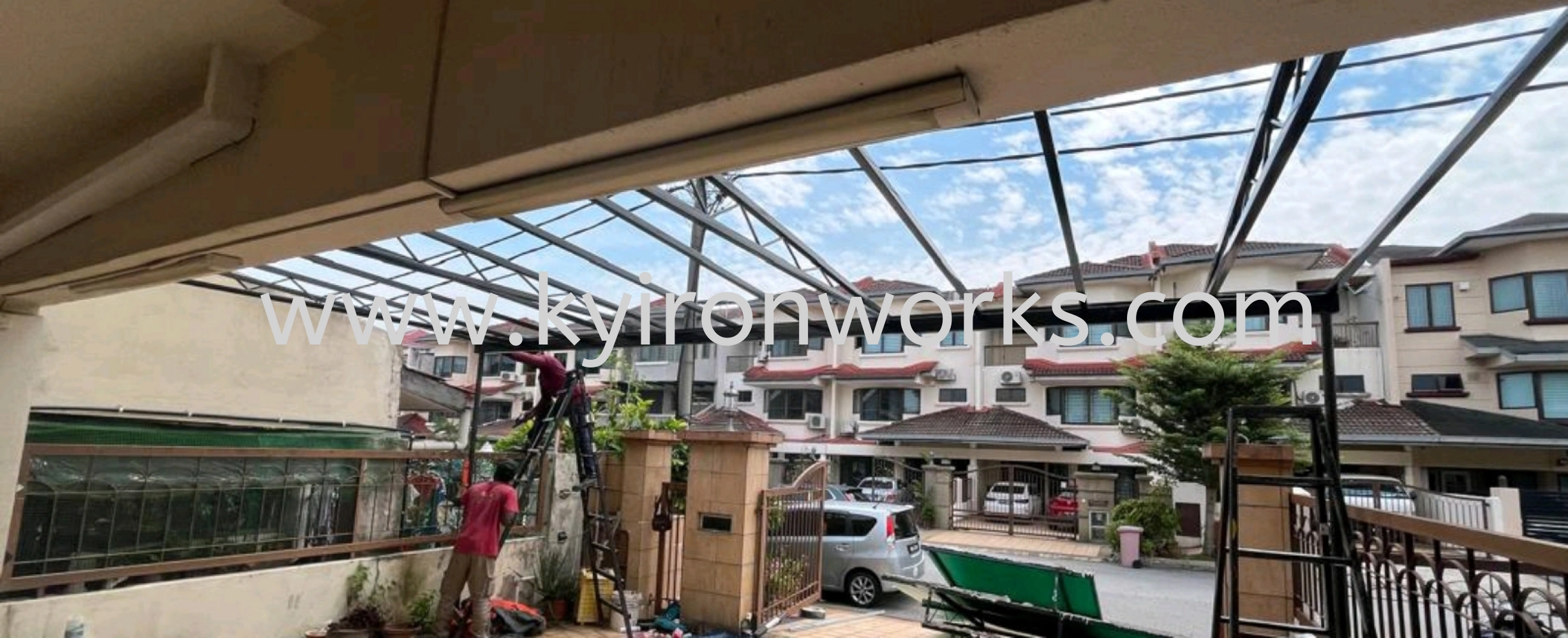  Mild Steel Aluminium Composite Panel (ACP 4mm)Skylight Awning -Frame Ms 1 1/2x 1 1/2(1.2)Hollow ,bean 2x4(1.6)Hollow,2 inchi Round Pillar 