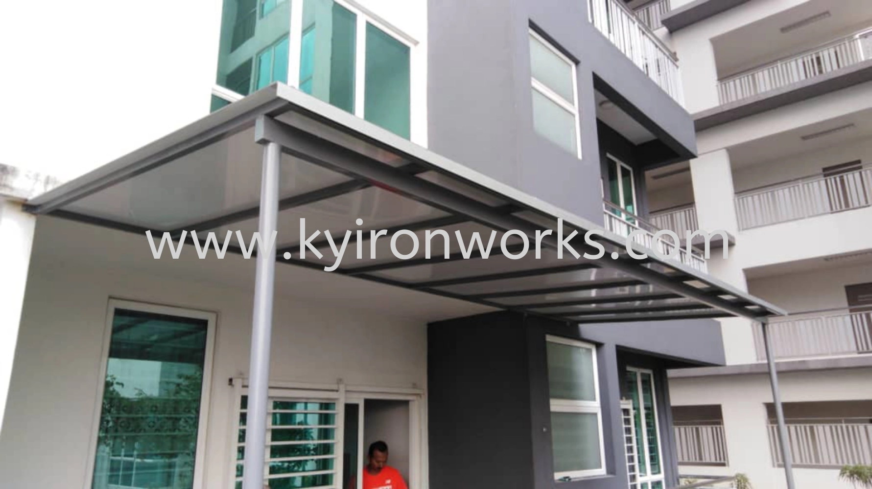 Mild Steel Aluminium Composite Panel (ACP 4mm)Skylight Awning -Frame Ms 1 1/2x 1 1/2(1.2)Hollow ,bean 2x4(1.6)Hollow,2 inchi Round Pillar 