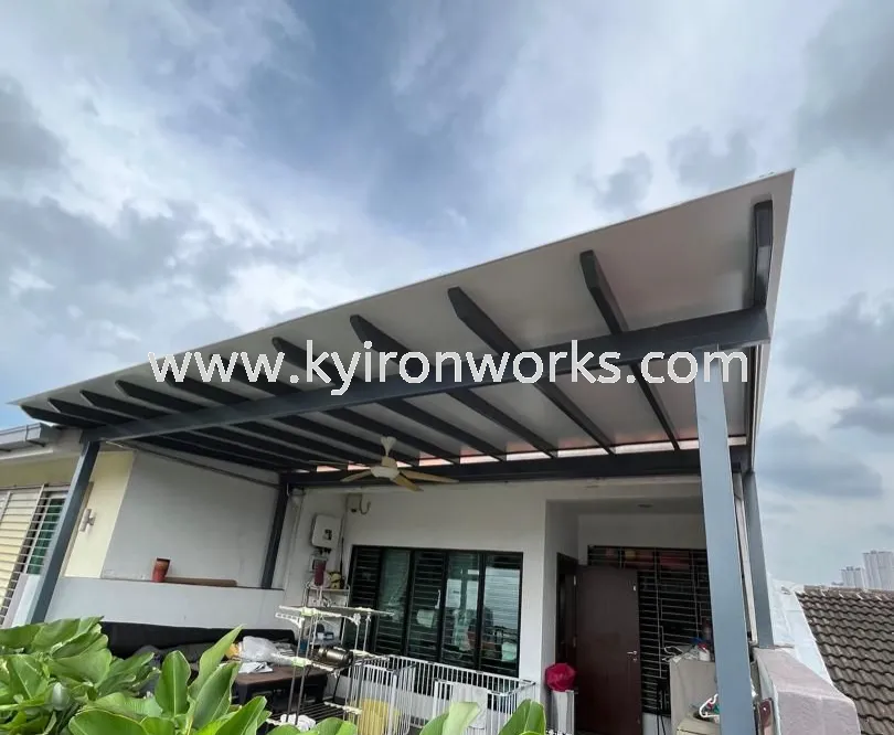 Mild Steel Aluminium Composite Panel (ACP 4mm) Pergola Roof Awning - Frame Ms 1 1/2x3 / 2x4(1.6mm) Hollow, Bean Ms 2x5(1.9/2.3mm) Hollow,Pillar 4x4(1.9mm)Hollow