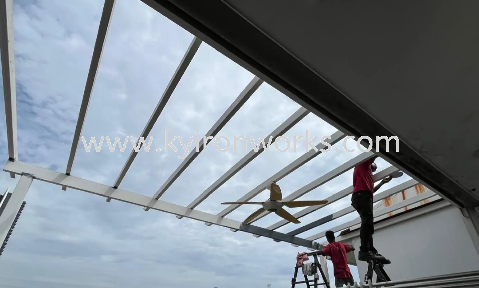 Mild Steel Aluminium Composite Panel (ACP 4mm) Pergola Roof Awning - Frame Ms 1 1/2x3 / 2x4(1.6mm) Hollow, Bean Ms 2x5(1.9/2.3mm) Hollow,Pillar 4x4(1.9mm)Hollow